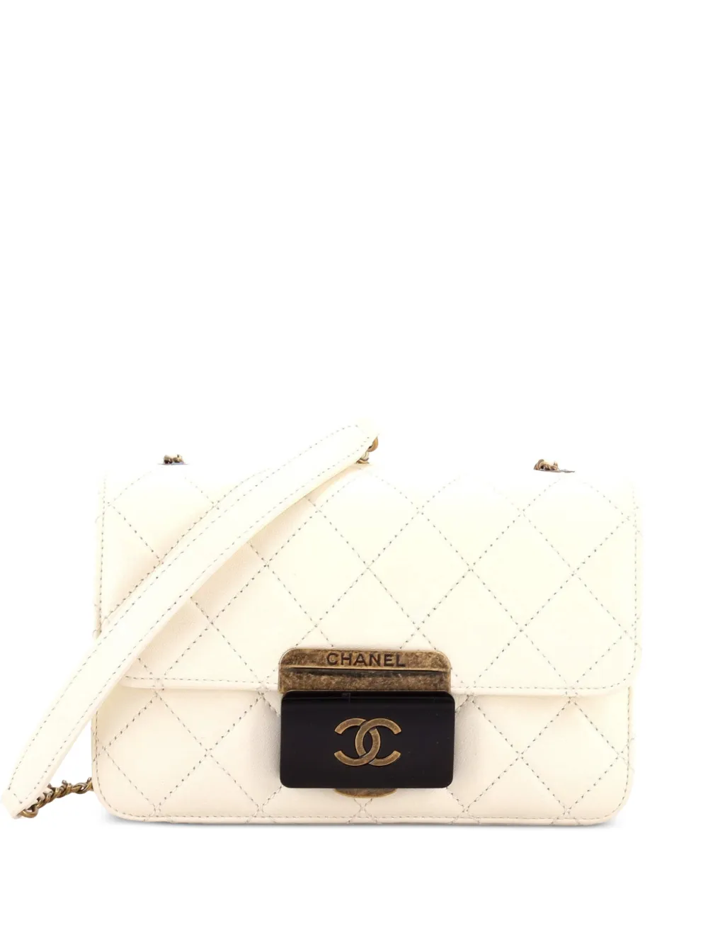 CHANEL Pre-Owned Borsa a tracolla Beauty Lock Flap mini in pelle di pecora trapuntata - Bianco
