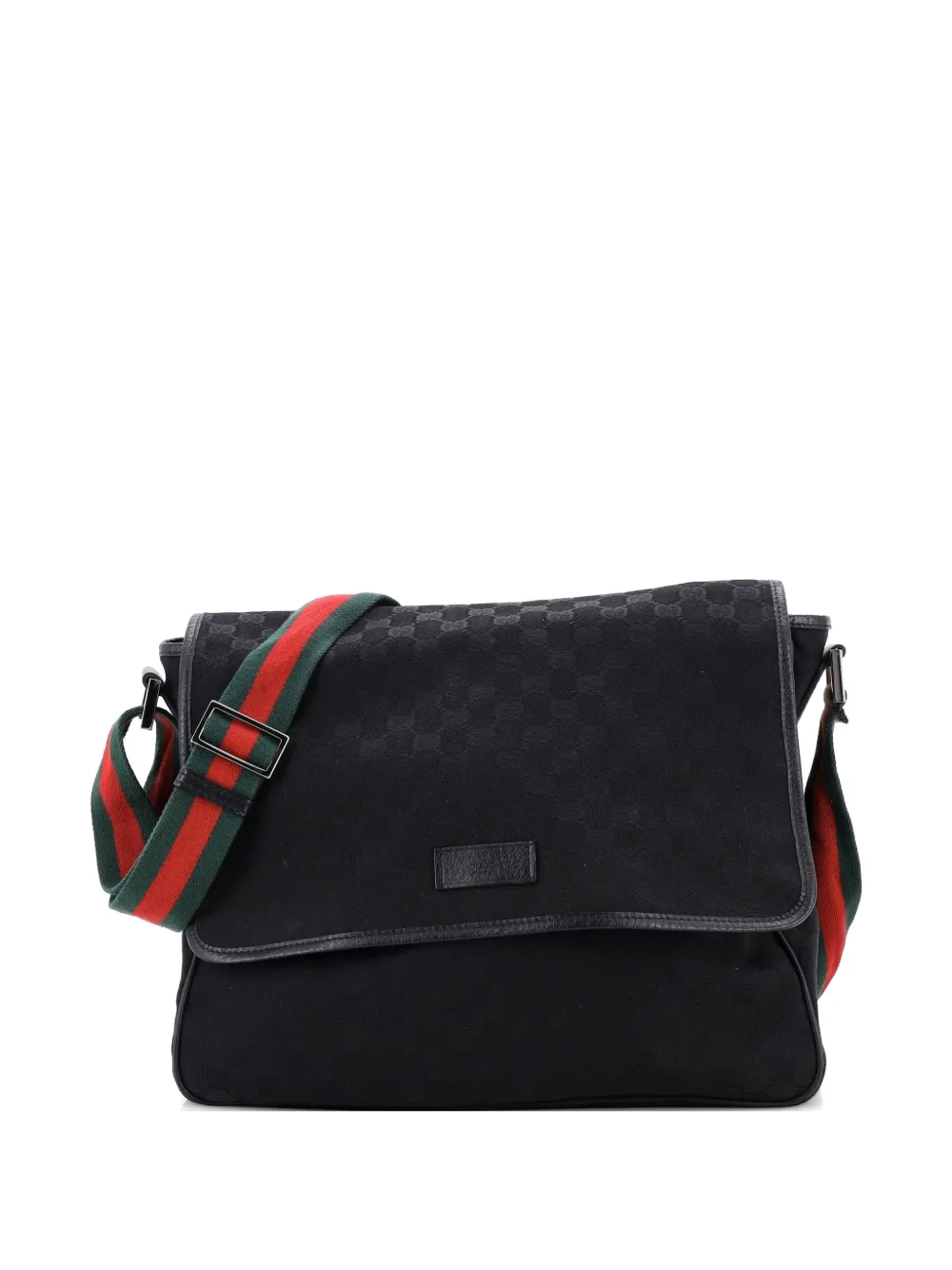 Gucci Pre-Owned Web Strap Flap Messenger GG Canvas Medium crossbody bag - Nero