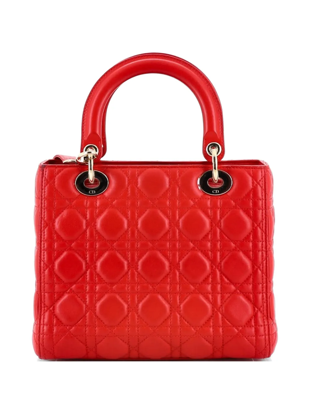 Dior Pre-owned Lady Dior Bag Cannage Quilt Lambskin Medium Satchel in Red, view 2