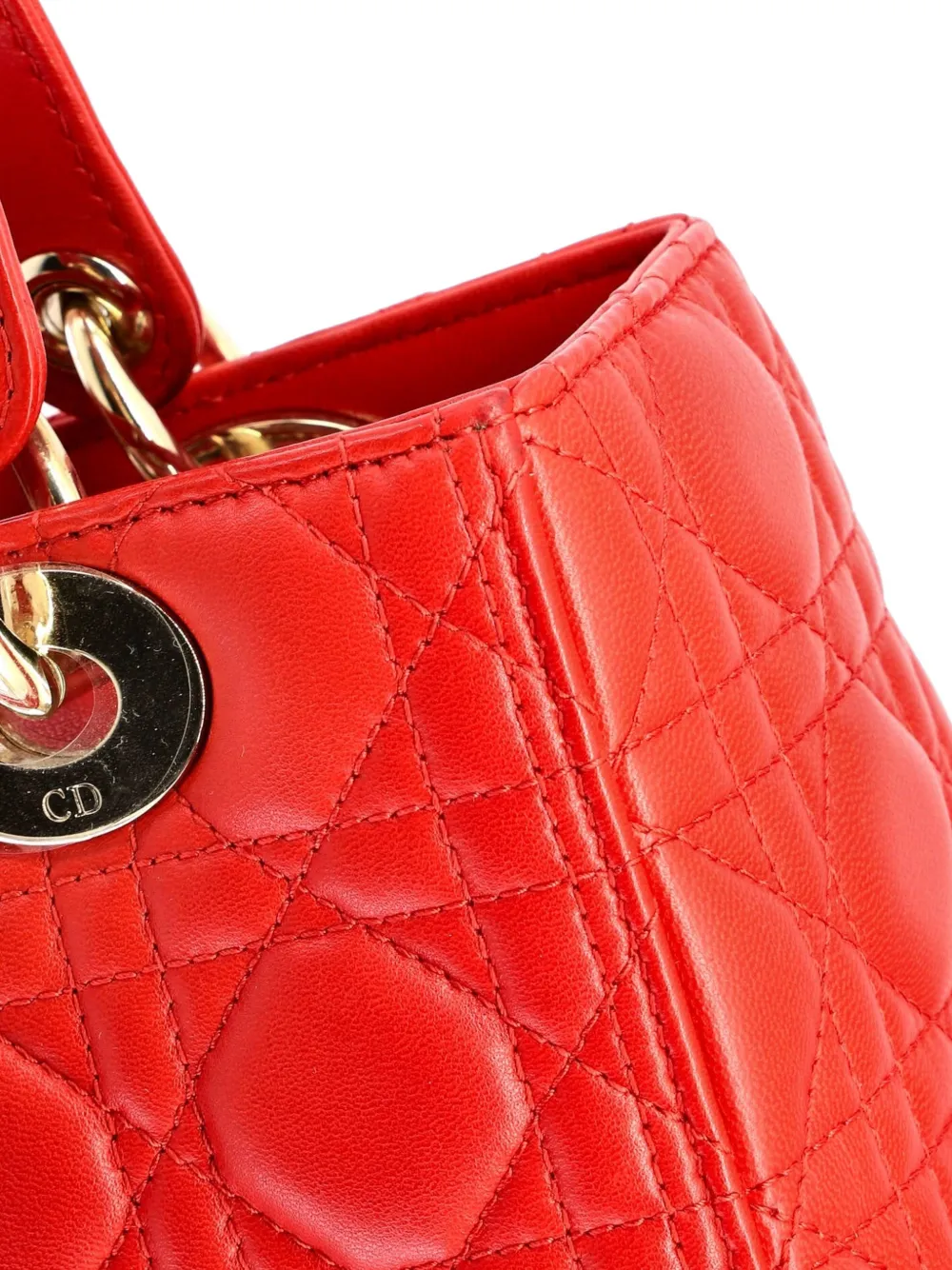 Dior Pre-owned Lady Dior Bag Cannage Quilt Lambskin Medium Satchel in Red, view 5