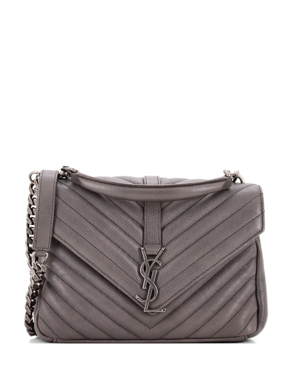 Saint Laurent Pre-Owned Classic Monogram College Bag Matelasse Chevron Leather Medium crossbody bag - Grigio