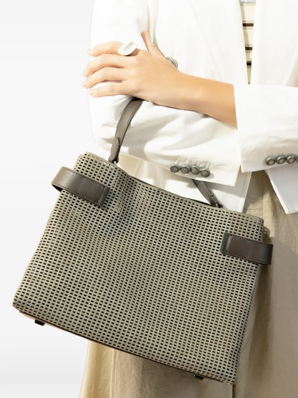  Brunello Cucinelli Medium Essence Perforated Tote Bag - Green 
