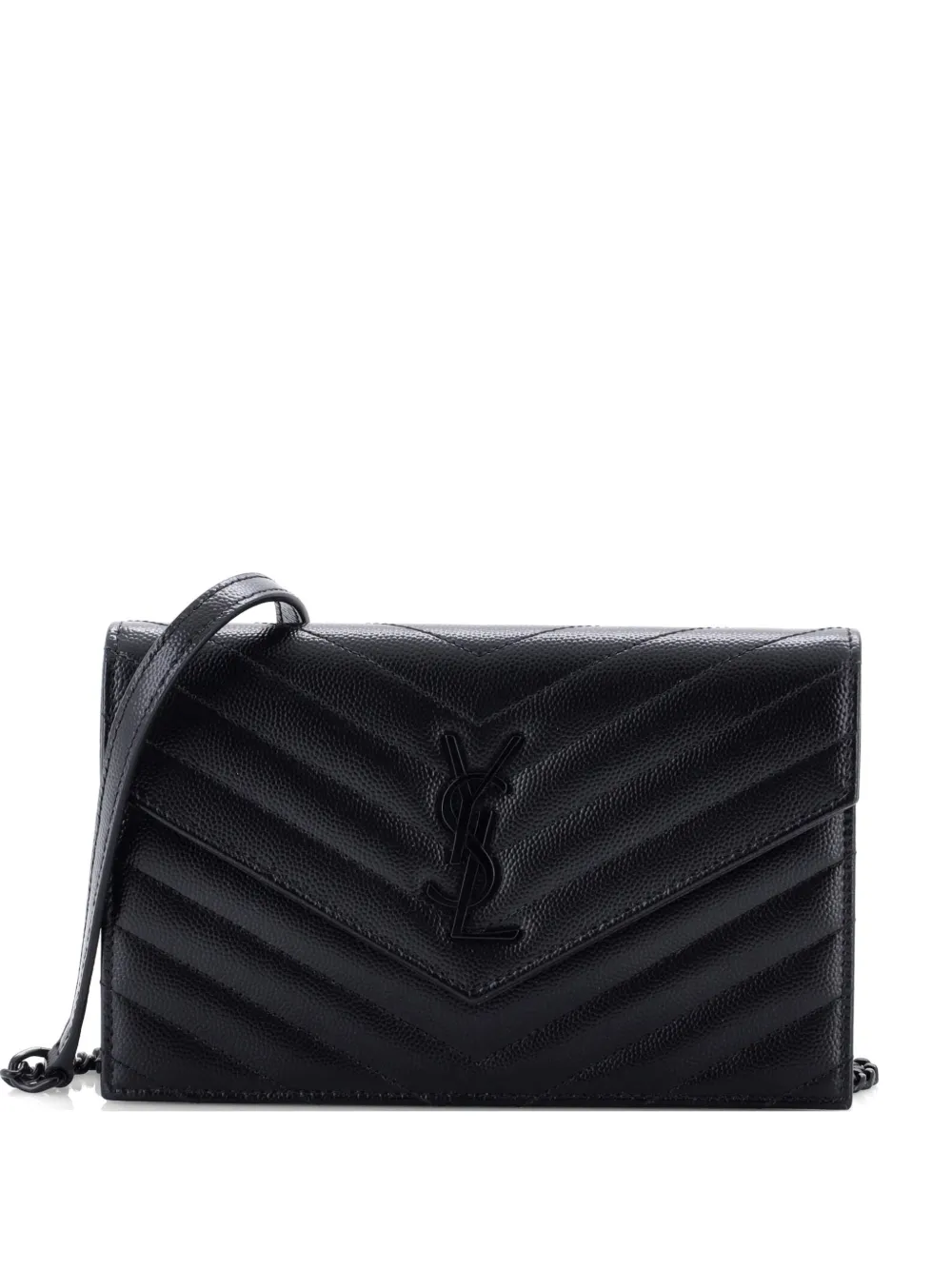 Saint Laurent Pre-Owned Classic Monogram Wallet on Chain Matelasse Chevron Leather Small crossbody bag - Nero