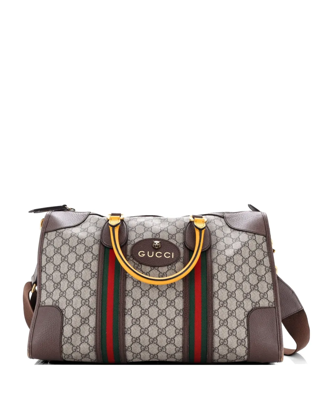 Gucci Pre-Owned Neo Vintage Web Duffle Bag GG Coated Canvas with Leather Medium travel bag - Marrone