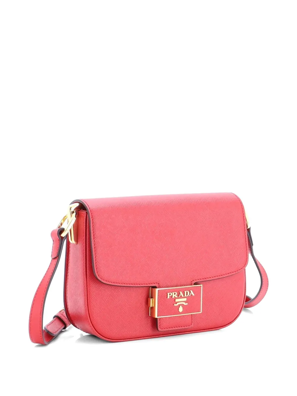 Prada Pre-owned Embleme Flap Bag Saffiano Leather Small Shoulder Bag in Red, view 3