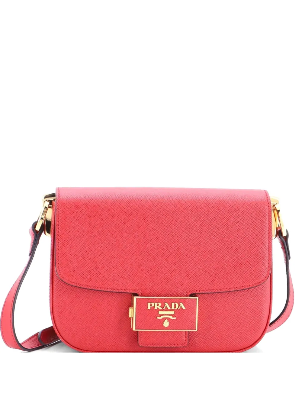 Prada Pre-Owned Embleme Flap Bag Saffiano Leather Small shoulder bag - Rosso