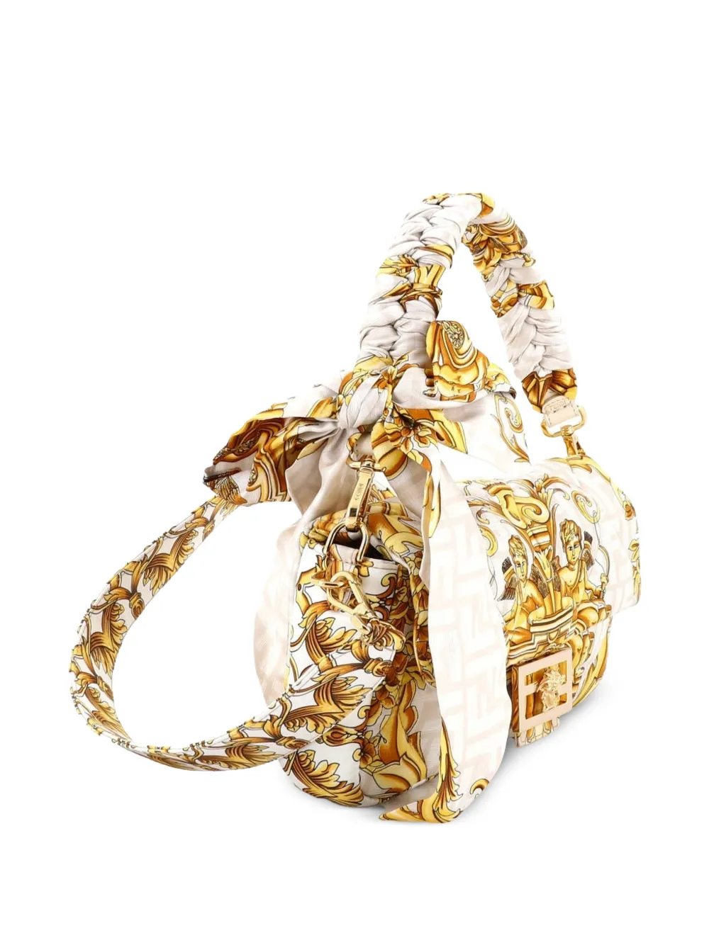  Fendi Pre-owned X Versace Fendace Baguette Nm Bag Quilted Printed Silk Medium Shoulder Bag - Neutrals 