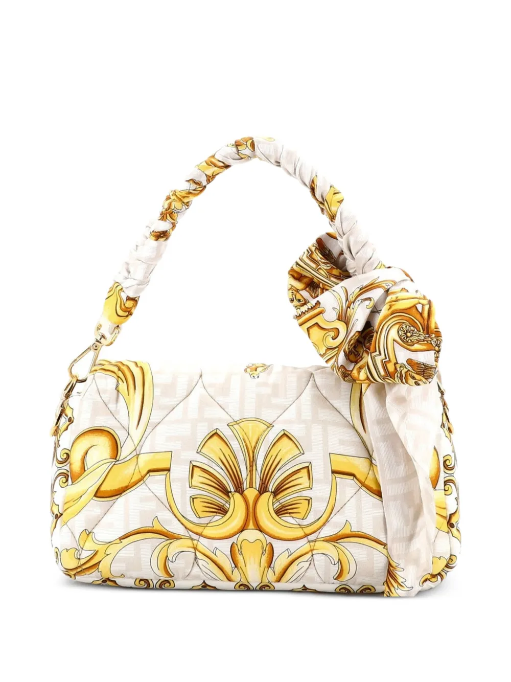  Fendi Pre-owned X Versace Fendace Baguette Nm Bag Quilted Printed Silk Medium Shoulder Bag - Neutrals 