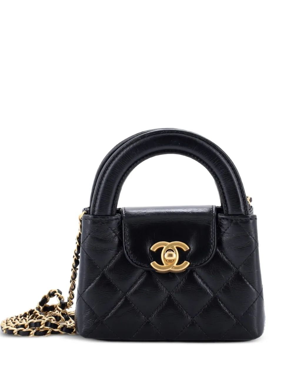 CHANEL Pre-Owned Kelly Top Handle Shopping Bag Quilted Shiny Aged Calfskin Nano crossbody bag - Nero