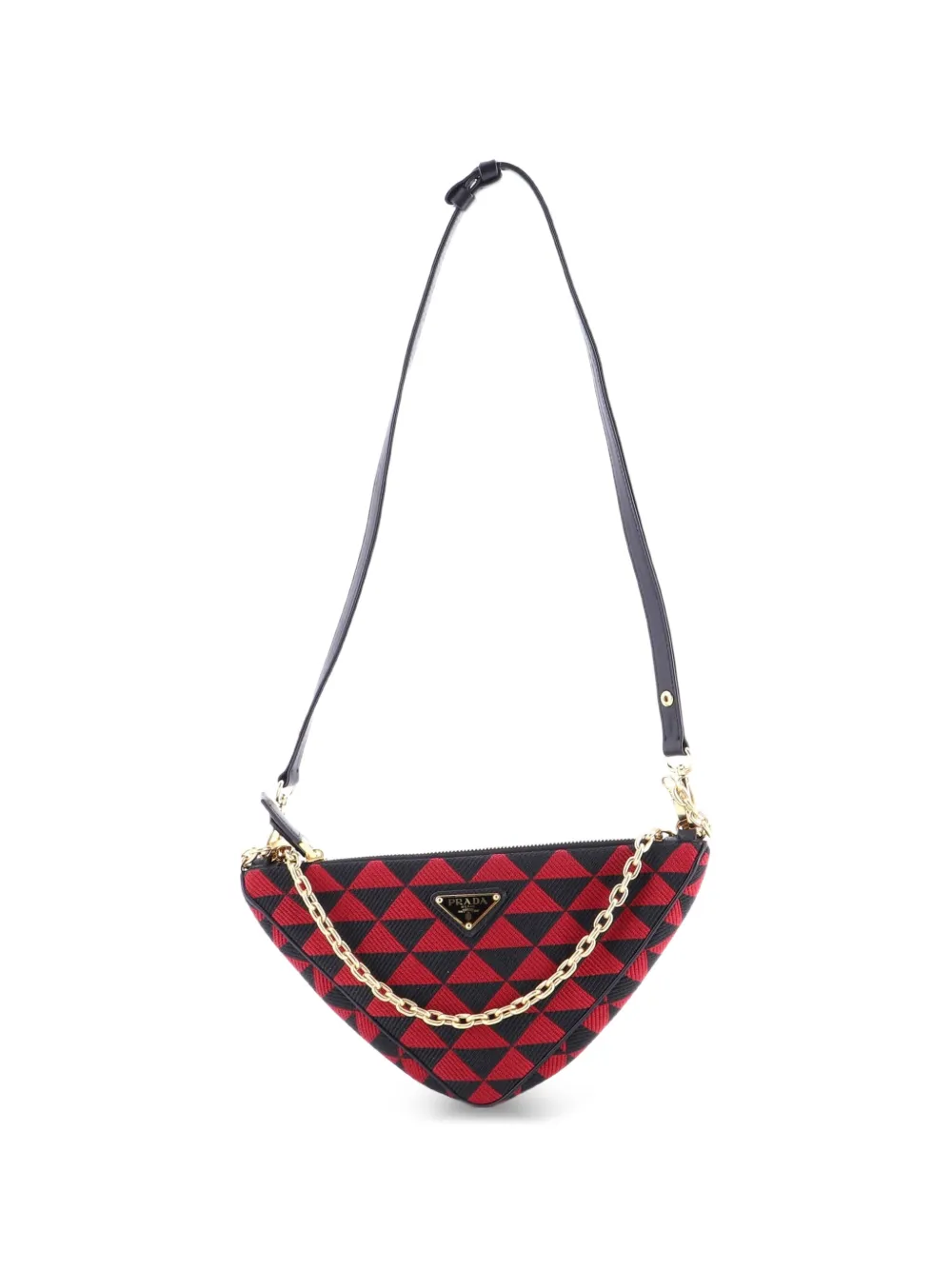 Prada Pre-Owned Double Symbole Triangle Bag Leather and Jacquard Mini shoulder bag - Nero