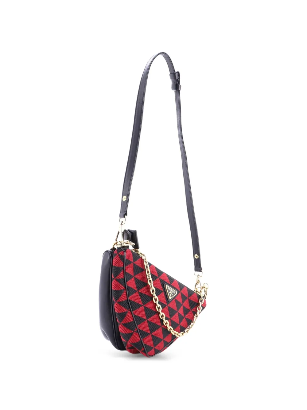Double Symbole Triangle Bag Leather And Jacquard Mini Shoulder Bag