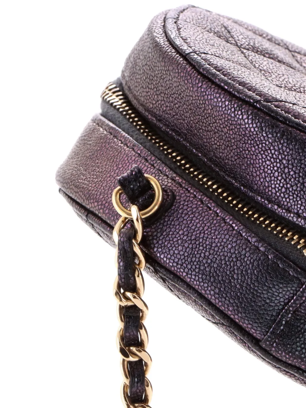Round Clutch With Chain Quilted Iridescent Caviar Mini Crossbody Bag