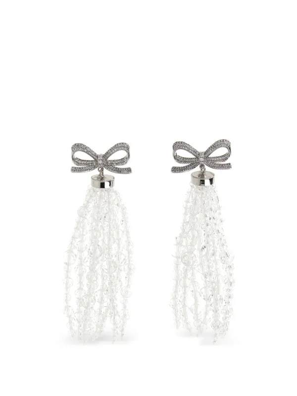 Self-Portrait Bow Beaded Earrings in Silver