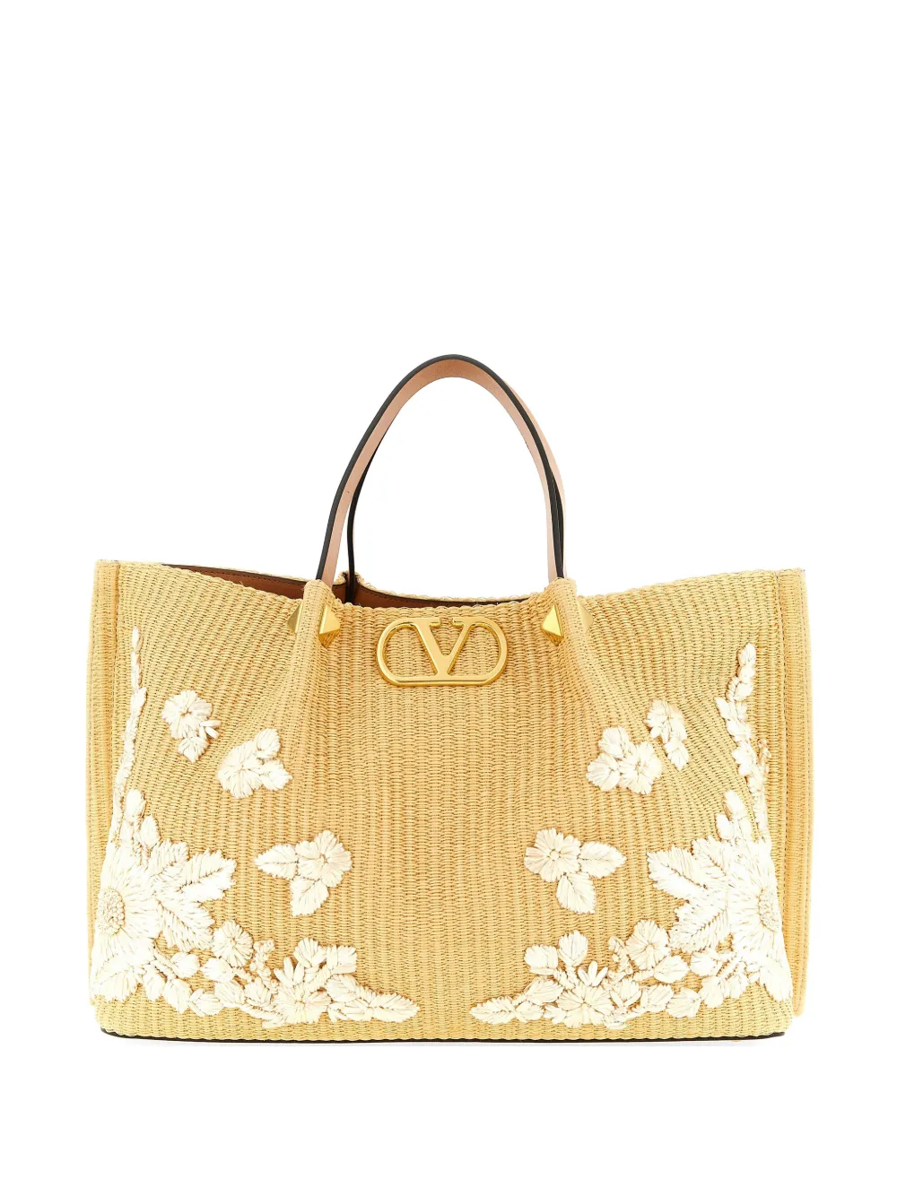 Valentino Garavani medium floral-embroidered tote bag - Toni neutri