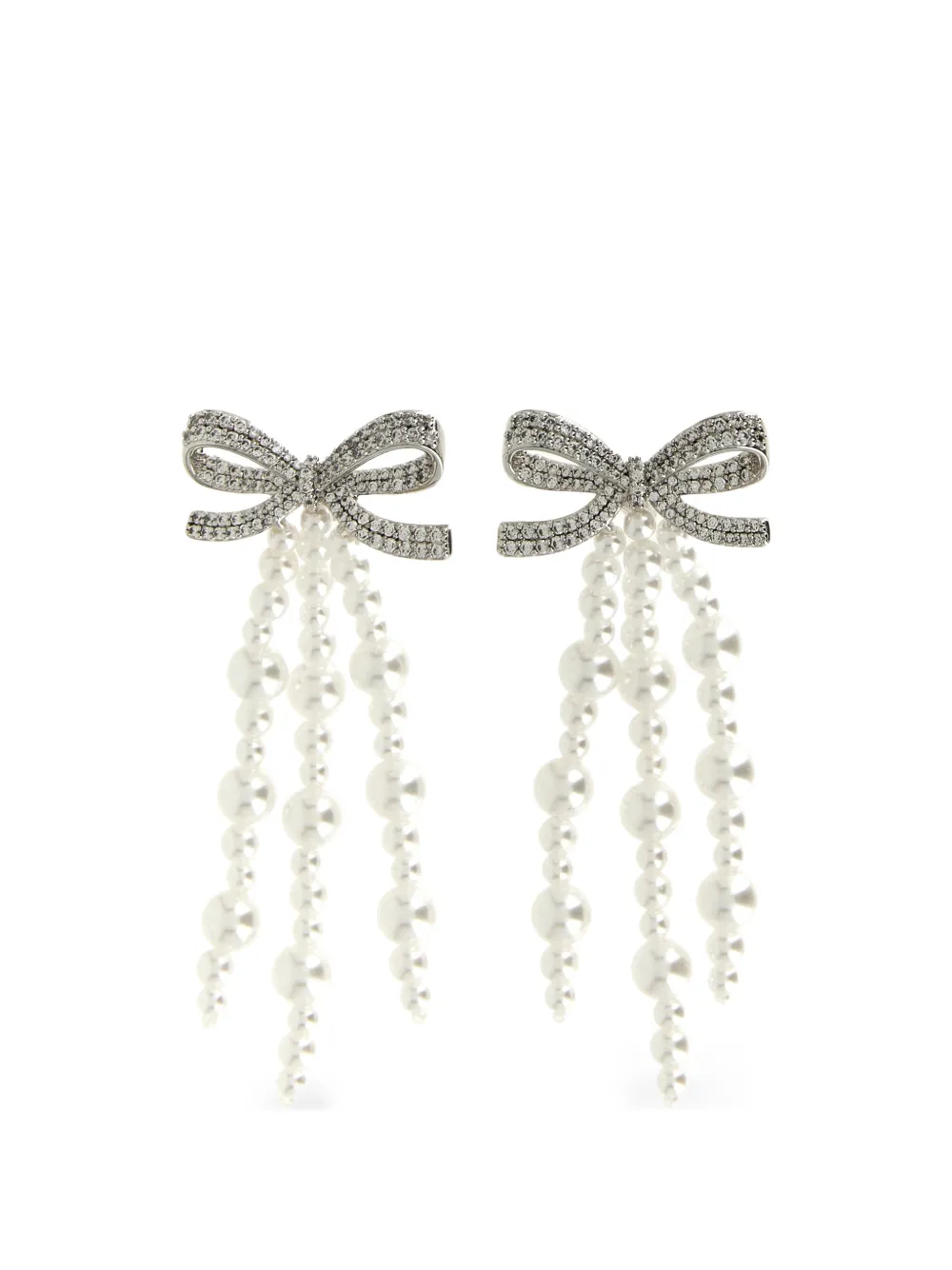 Self-Portrait bow pearl earrings - Argento