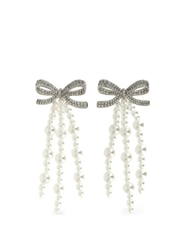 Self-Portrait Bow Pearl Earrings in Silver