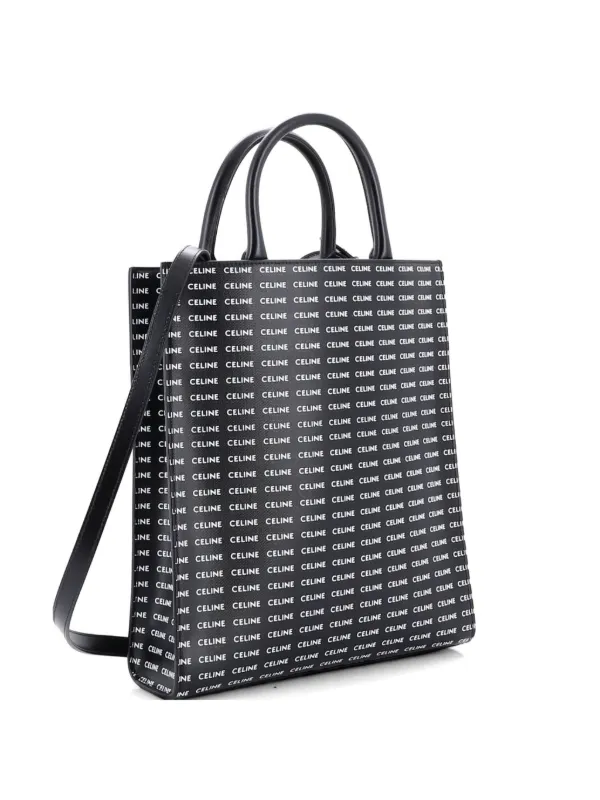 Celine Pre-owned Vertical Cabas Tote All Over Logo Print Leather Small Satchel in Black