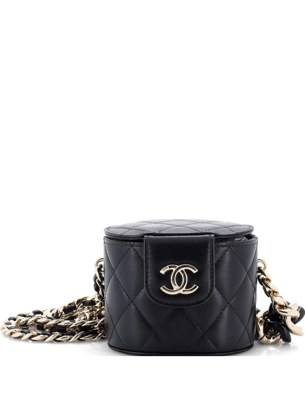 CHANEL Pre-Owned Resin Elegant Chain Tubular Vanity Case Quilted Lambskin Mini crossbody bag - Nero