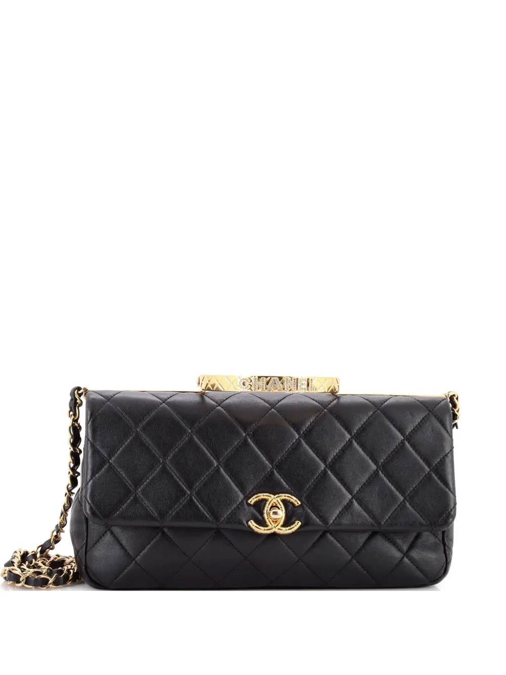 CHANEL Pre-Owned Logo Quilted Metal Top Handle Flap Bag Quilted Lambskin with Metal and Crystals East West satchel - Nero