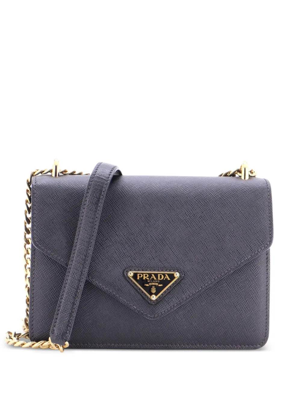 Prada Pre-Owned Envelope Flap Chain Shoulder bag Saffiano Leather Small crossbody bag - Nero