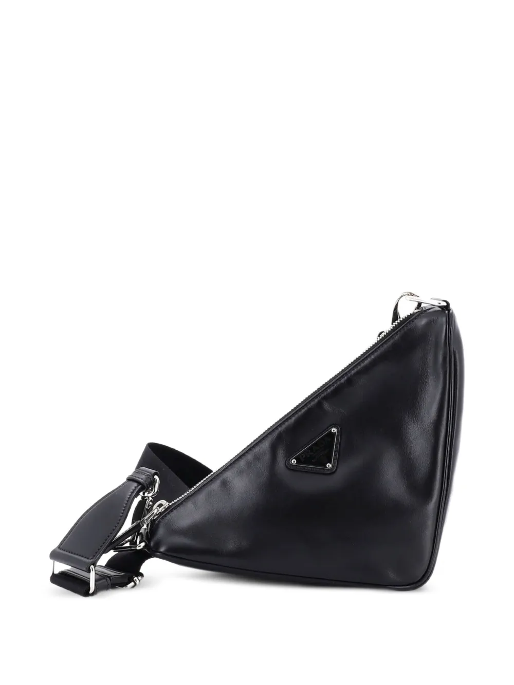 Prada Pre-Owned Triangle Logo Zip Soft Leather Small crossbody bag - Nero