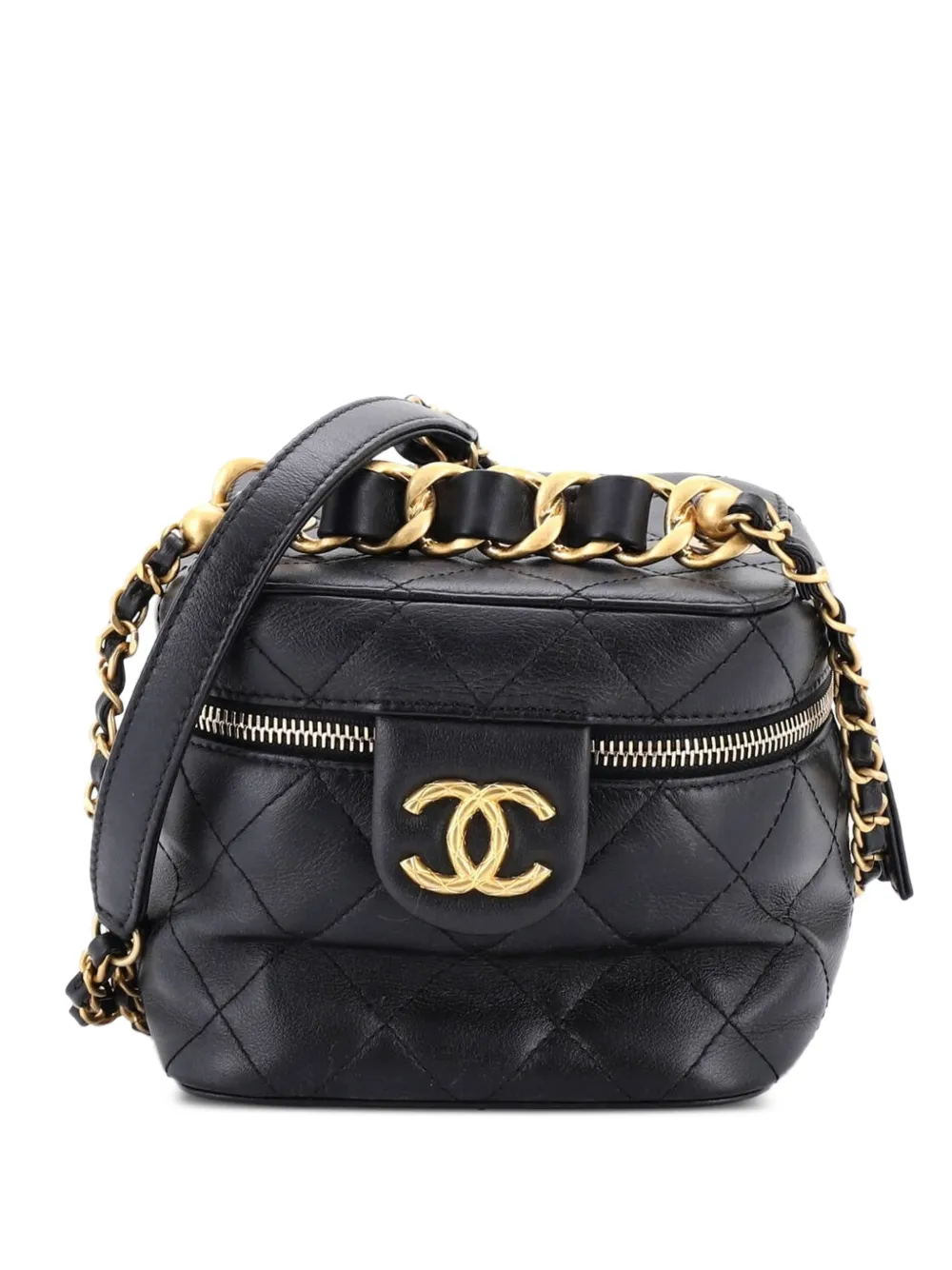 CHANEL Pre-Owned Chain Bar Vanity Case with Chain Quilted Calfskin Small crossbody bag - Nero