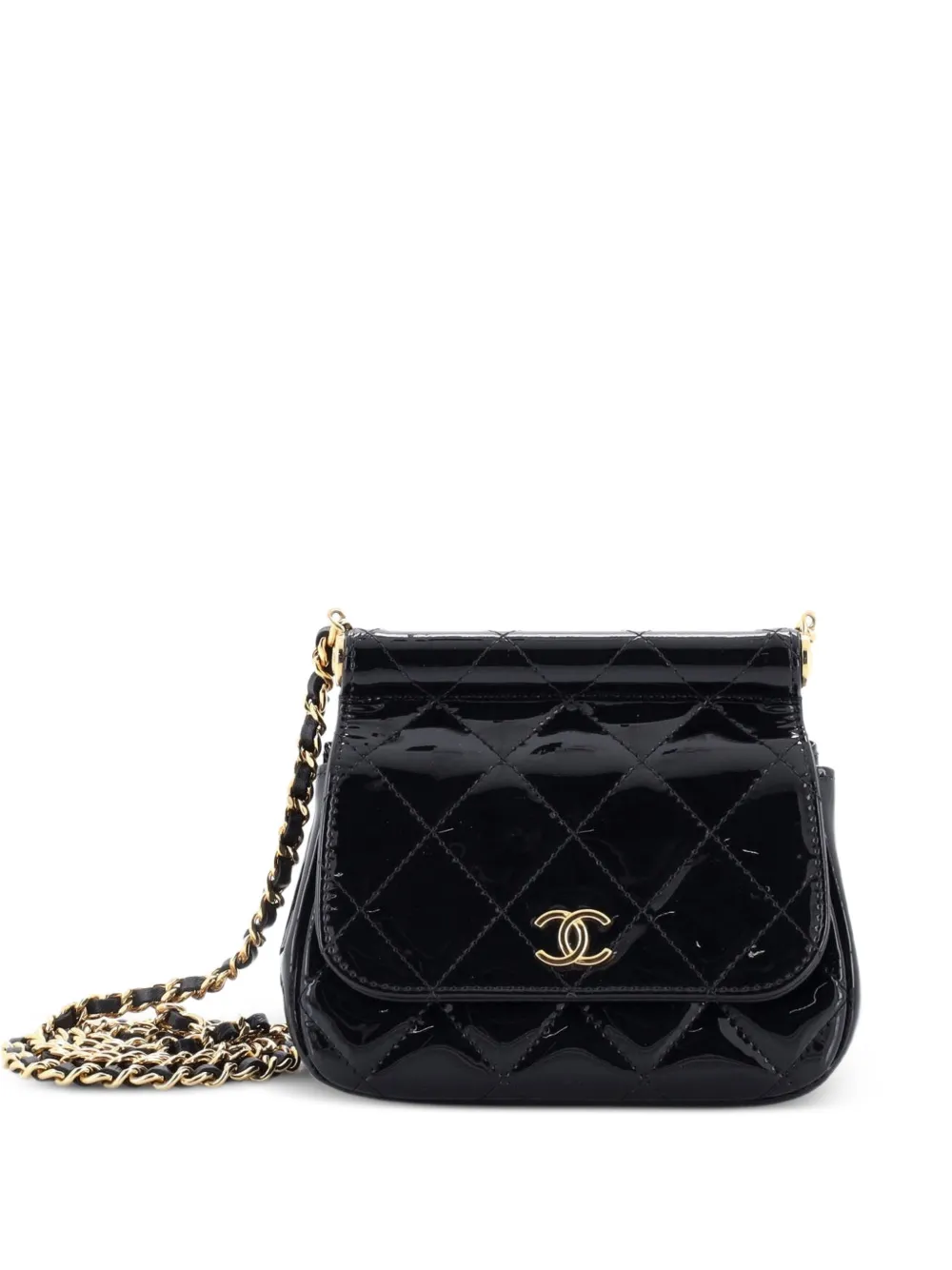 CHANEL Pre-Owned CC Frame Flap with Chain Quilted Patent clutch bag - Nero