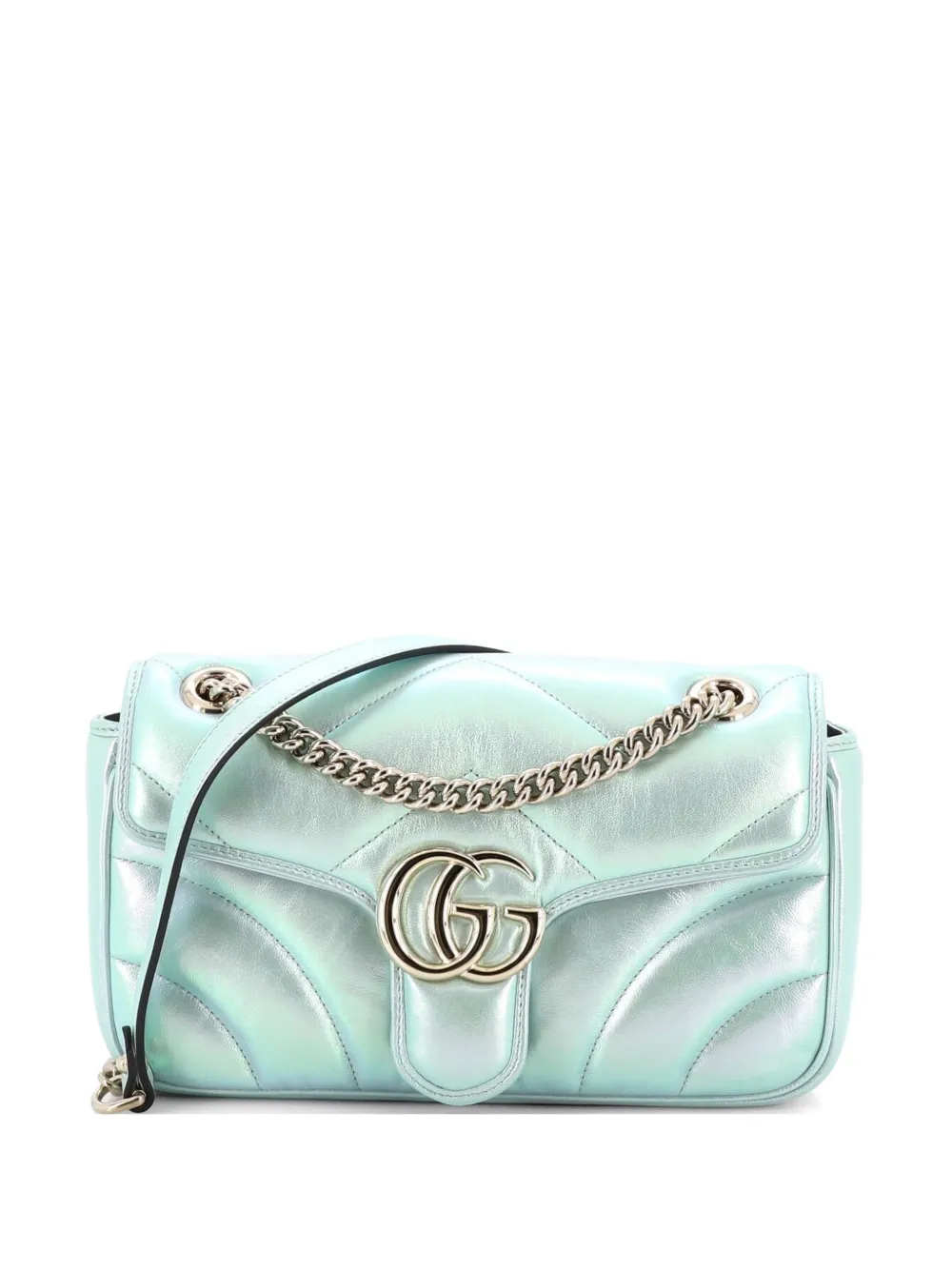 Gucci Pre-Owned GG Marmont Flap Bag Chevron Iridescent Leather Small shoulder bag - Verde