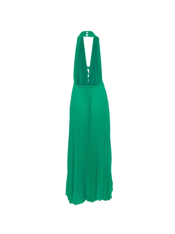 Raquel Diniz Raissa Pleated Halterneck Maxi Dress | Green