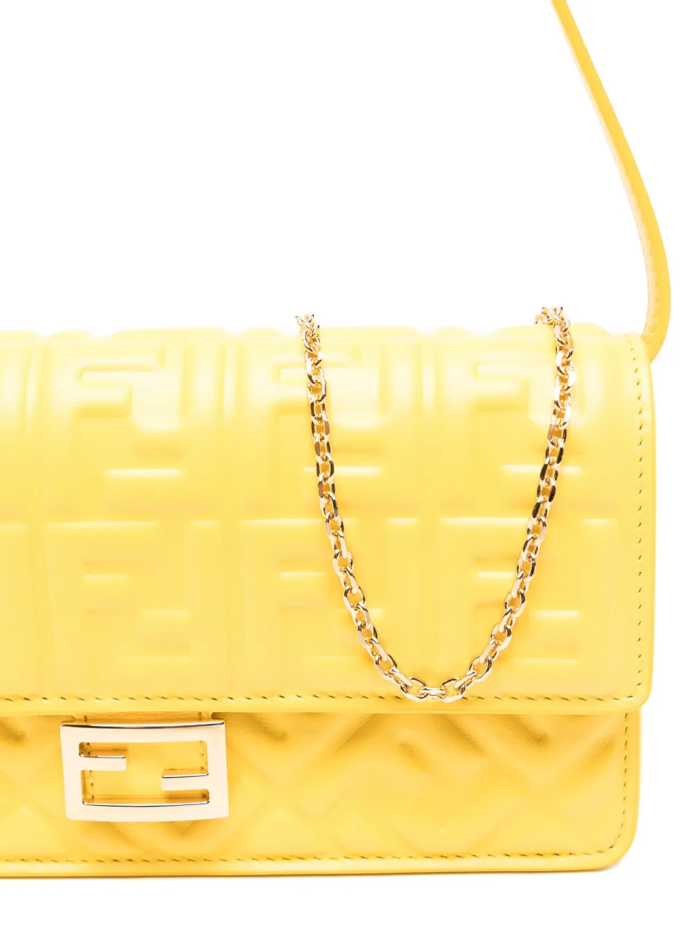 FENDI Baguette leren shopper met reliëf Geel