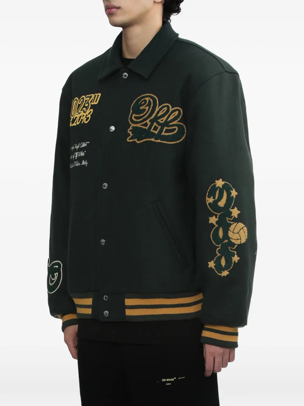  Off-white Logo-embroidered Bomber Jacket - Green 