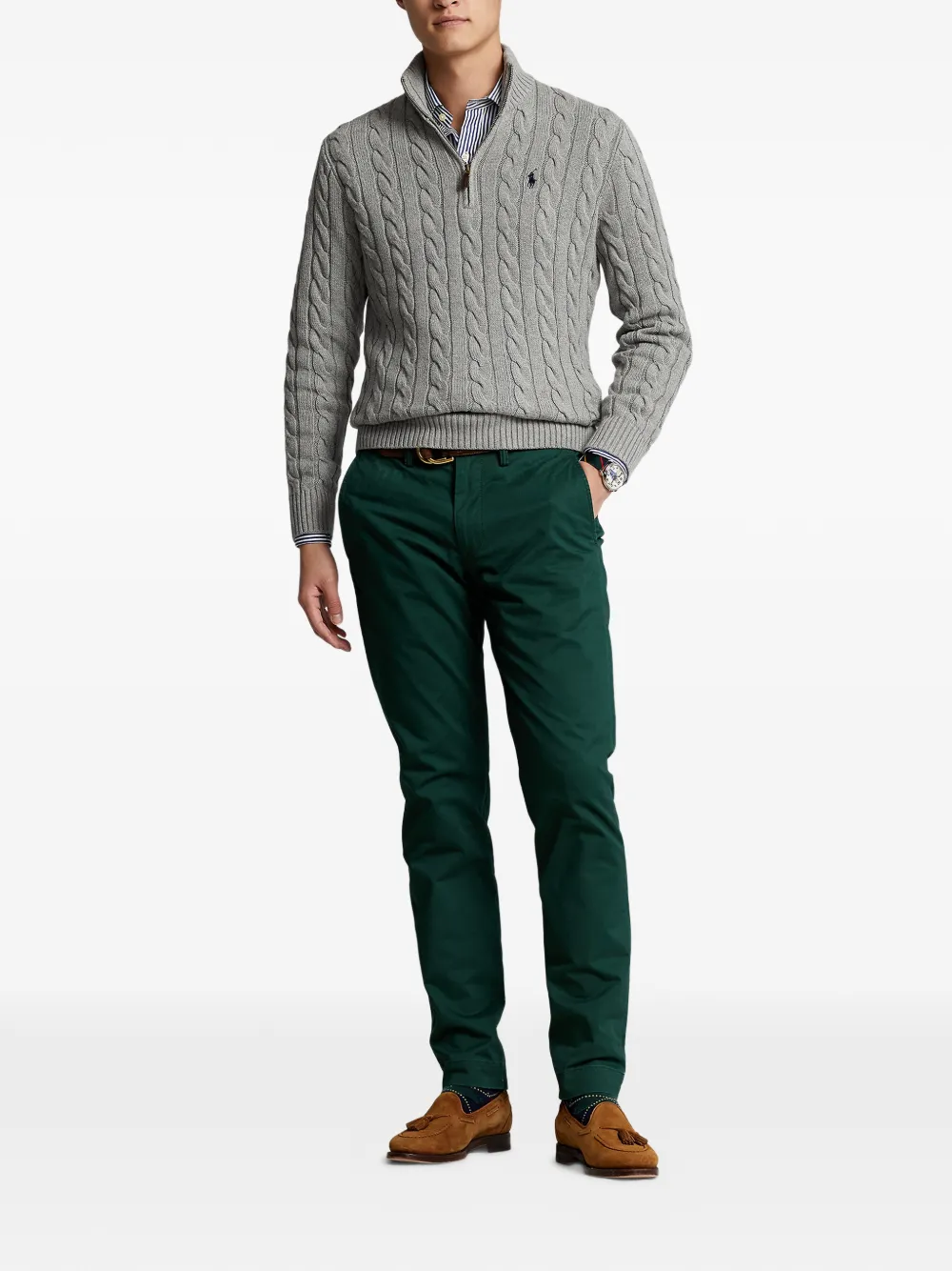 Polo Ralph Lauren Kabelgebreide trui met kwartrits Grijs