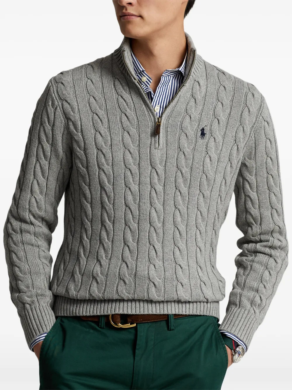 Polo Ralph Lauren Kabelgebreide trui met kwartrits Grijs