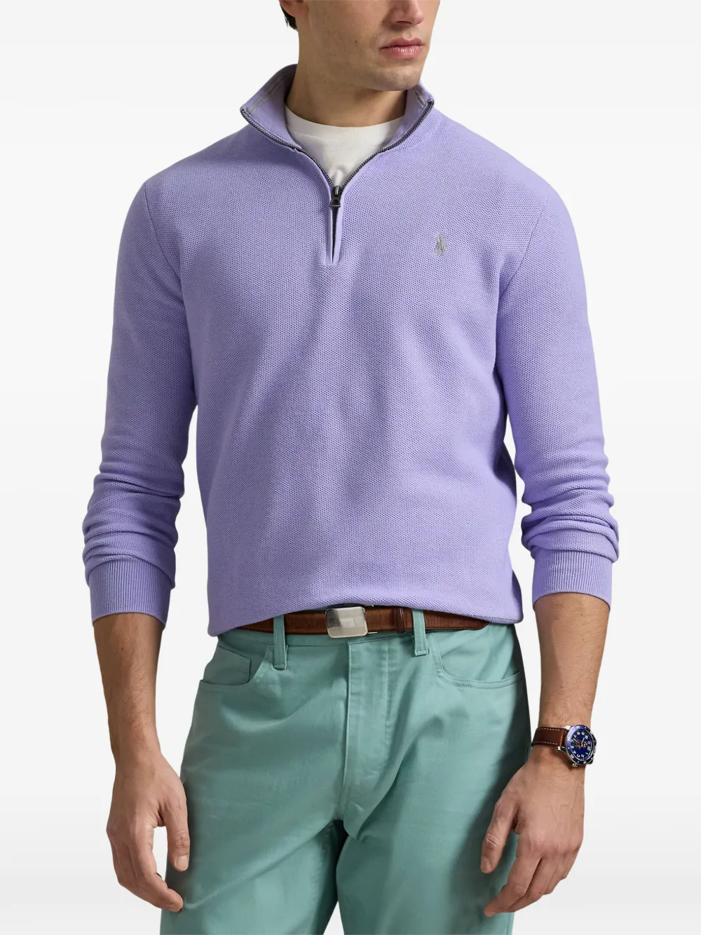 Polo Ralph Lauren Trui met geborduurd logo en rits Paars