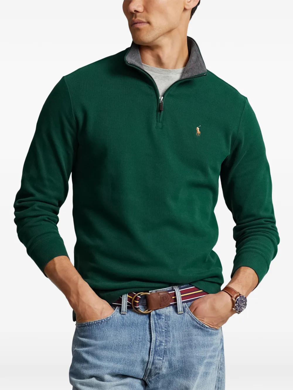 Polo Ralph Lauren Trui met geborduurd logo en rits Groen