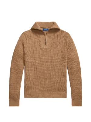 Polo Ralph Lauren waffle-knit full-zip Cardigan | Brown | FARFETCH JO