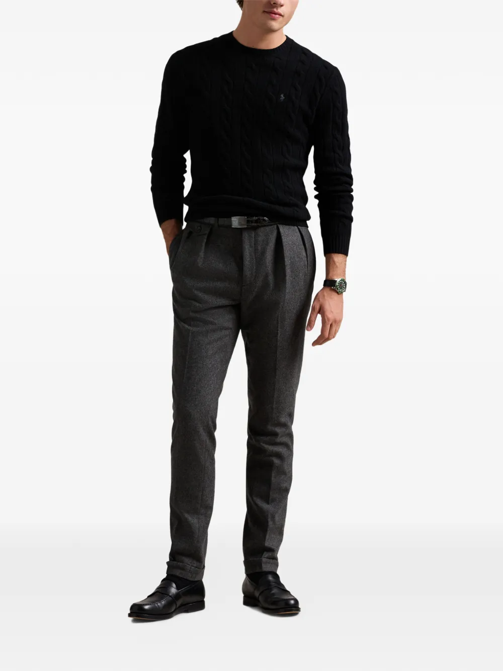 Polo Ralph Lauren Kabelgebreide trui met geborduurd logo Zwart