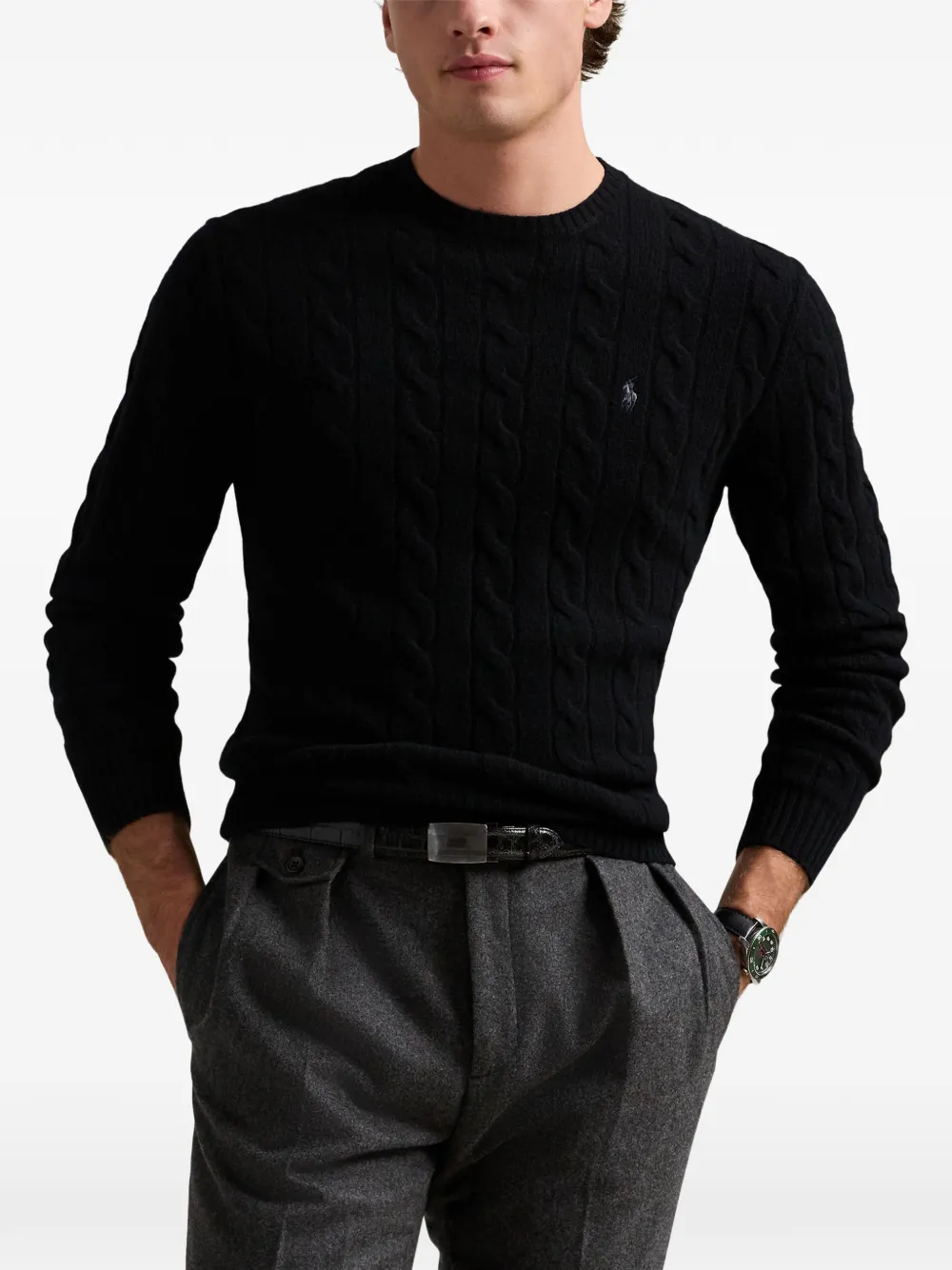 Polo Ralph Lauren Kabelgebreide trui met geborduurd logo Zwart