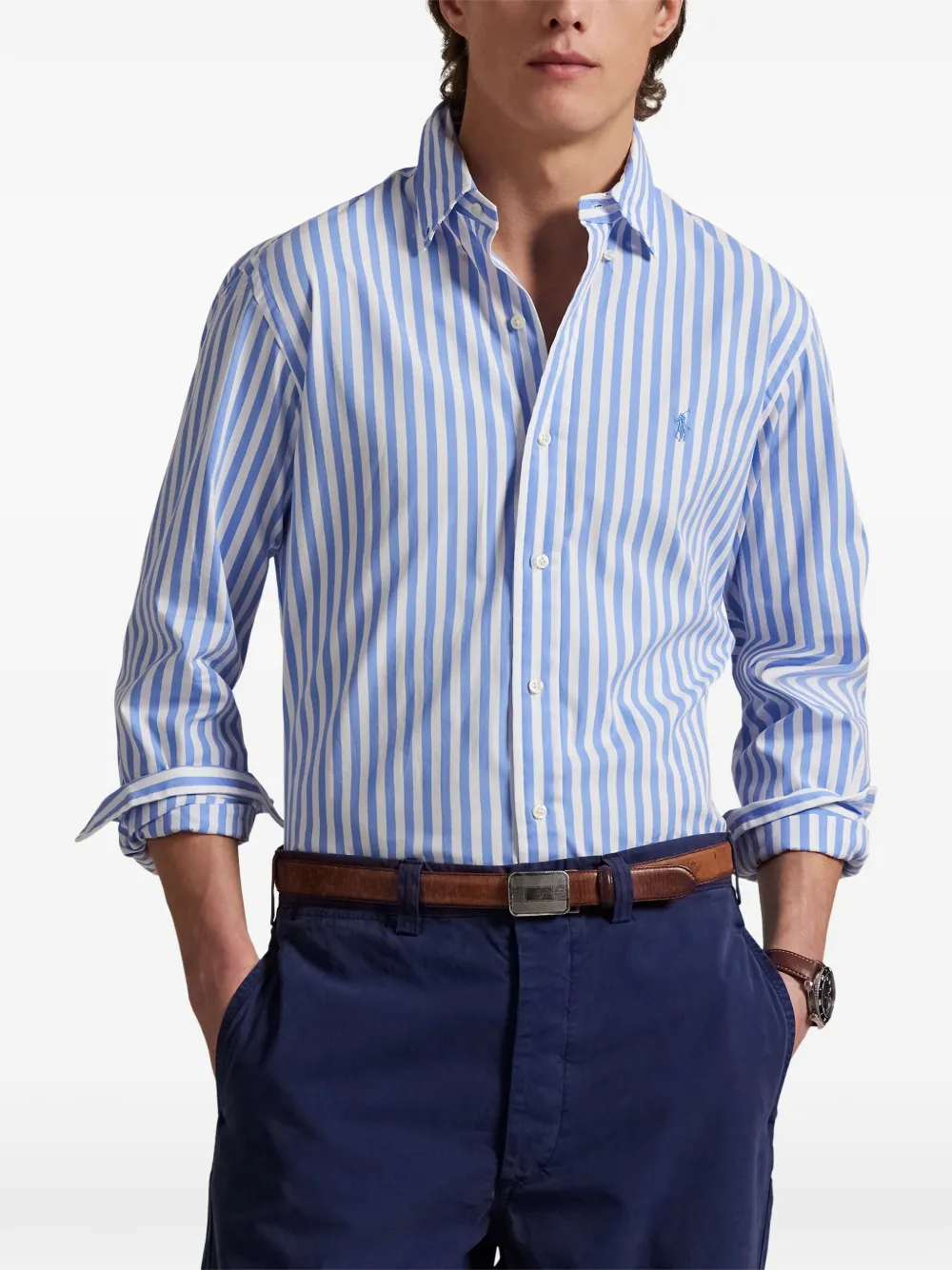 Polo Ralph Lauren Overhemd met geborduurd logo en verticale streep Blauw