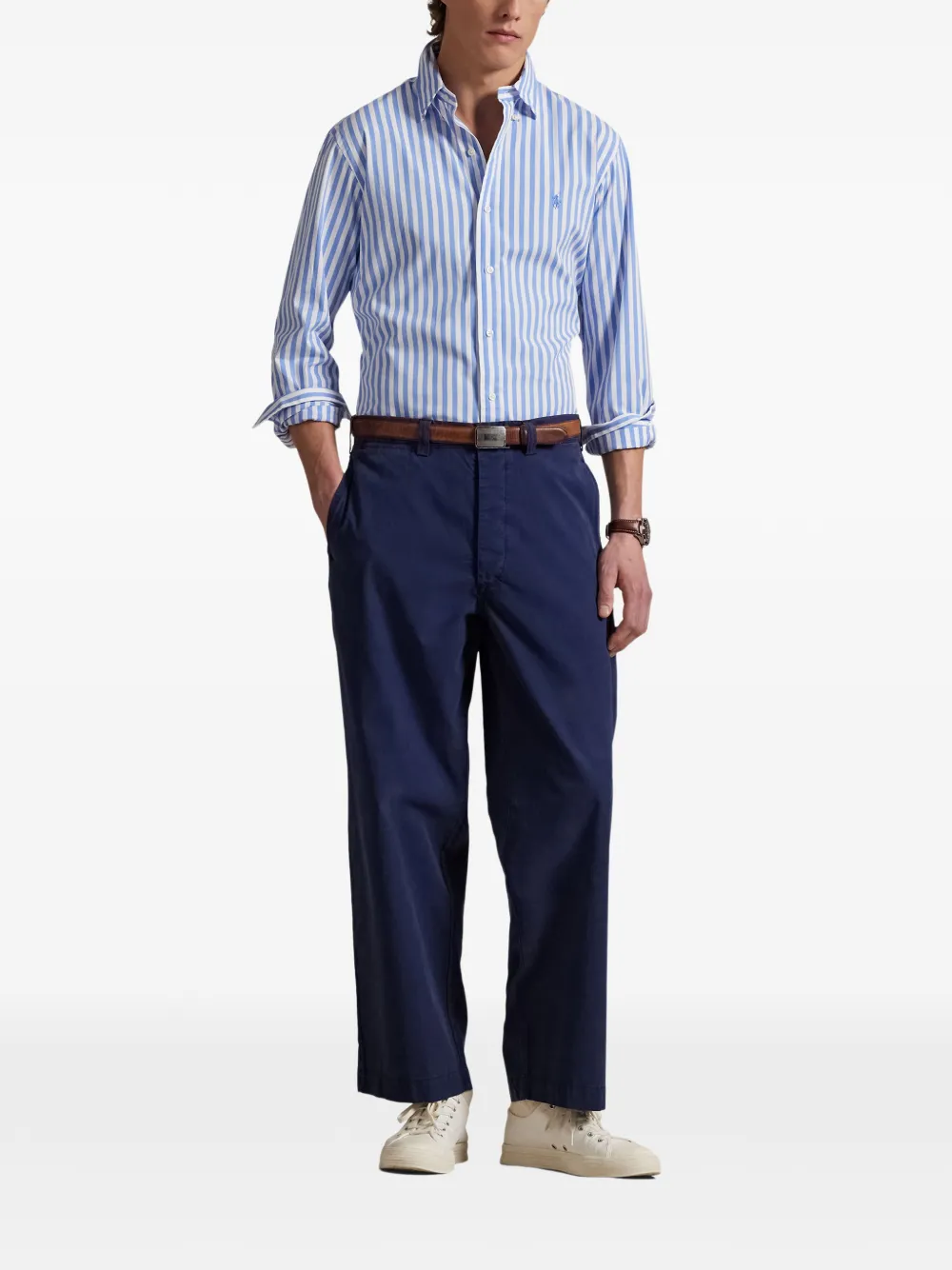 Polo Ralph Lauren Overhemd met geborduurd logo en verticale streep Blauw