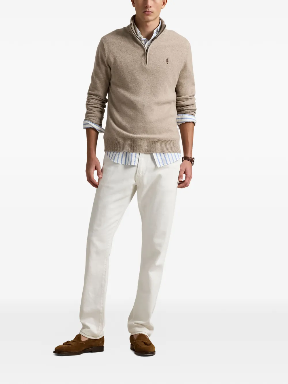 Polo Ralph Lauren Trui met geborduurd logo en rits Beige