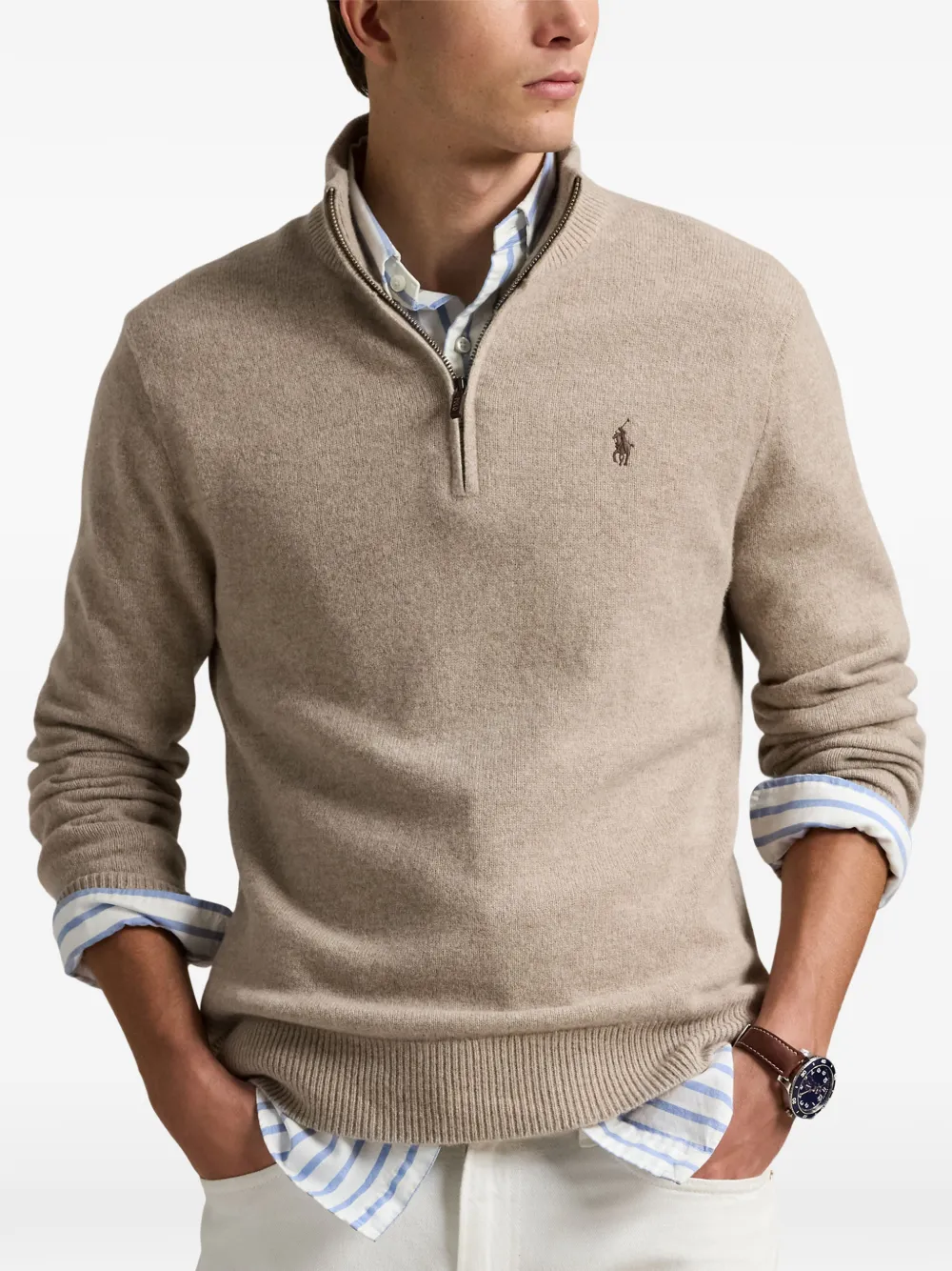 Polo Ralph Lauren Trui met geborduurd logo en rits Beige