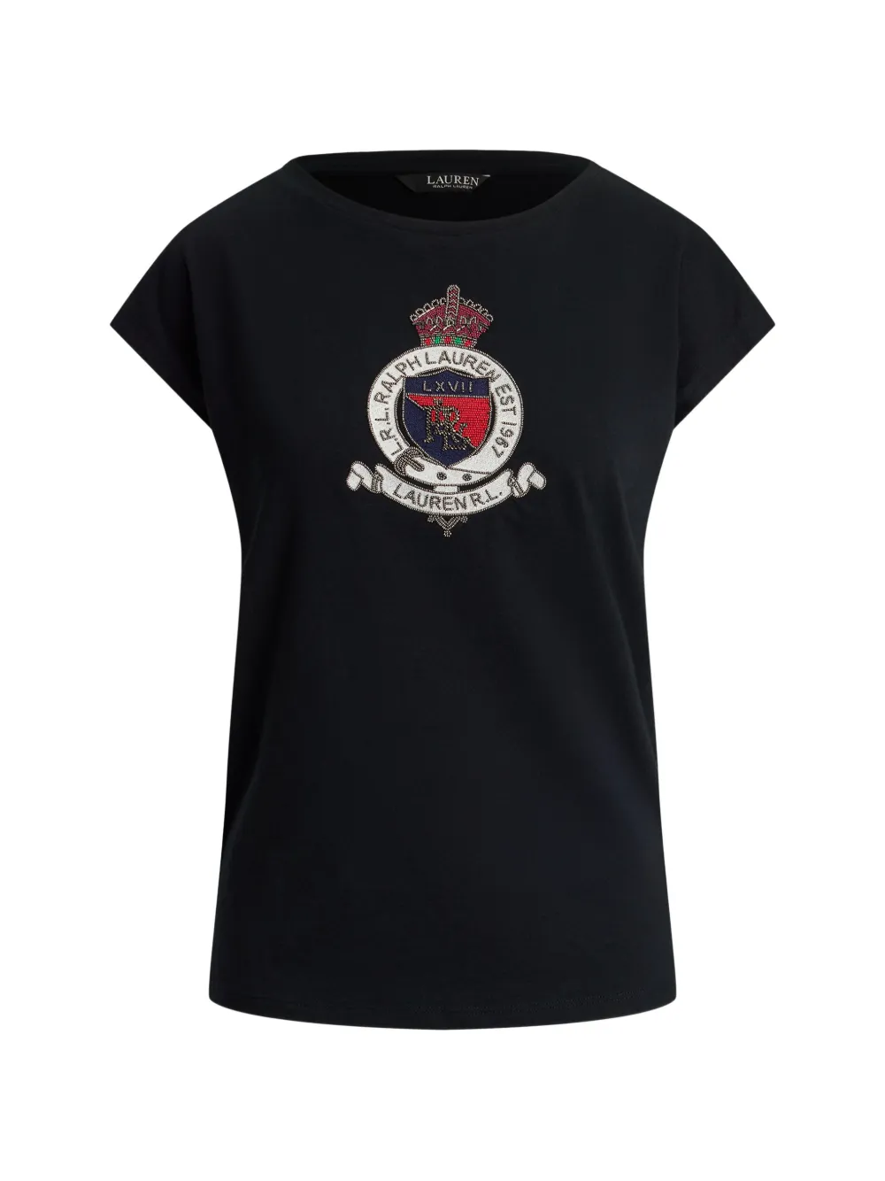 Lauren Ralph Lauren crest-patch cap-sleeve T-shirt - Nero