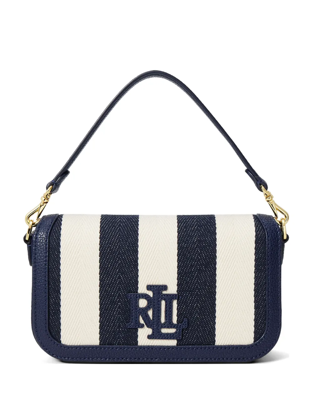 Lauren Ralph Lauren striped logo-plaque shoulder bag - Blu
