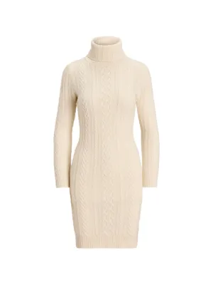 polo neck knitted jumper dress Ralph Lauren cable-knit roll-neck Mini | Neutrals midi jumper dress