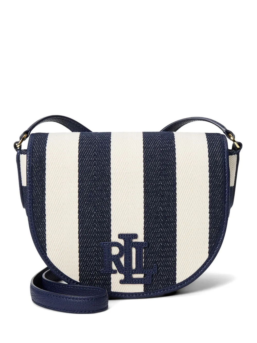Lauren Ralph Lauren striped logo-plaque shoulder bag - Blu
