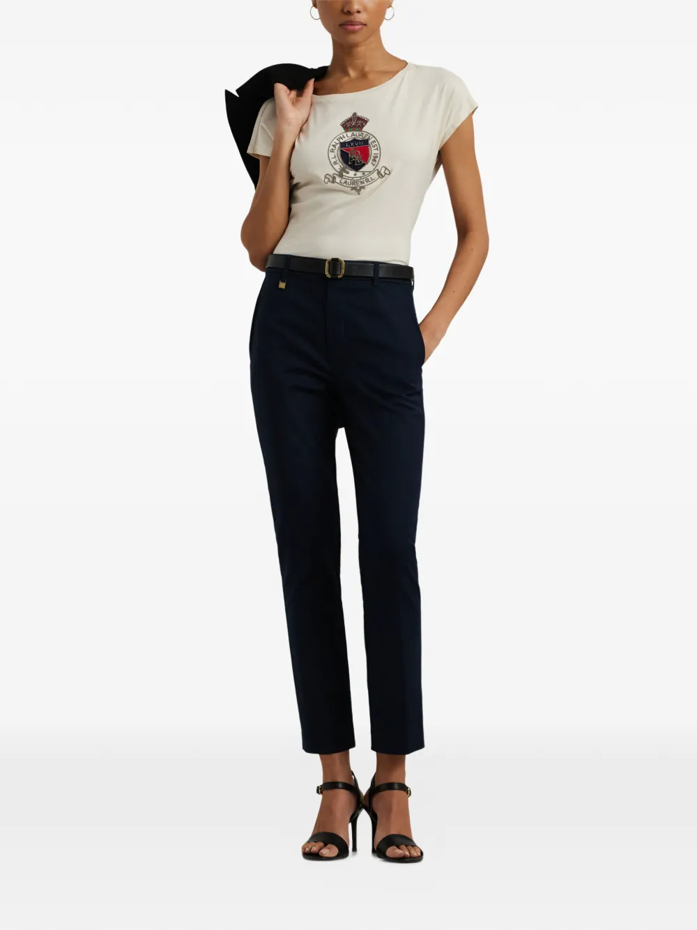 Lauren Ralph Lauren T-shirt met kapmouwen en patch Beige