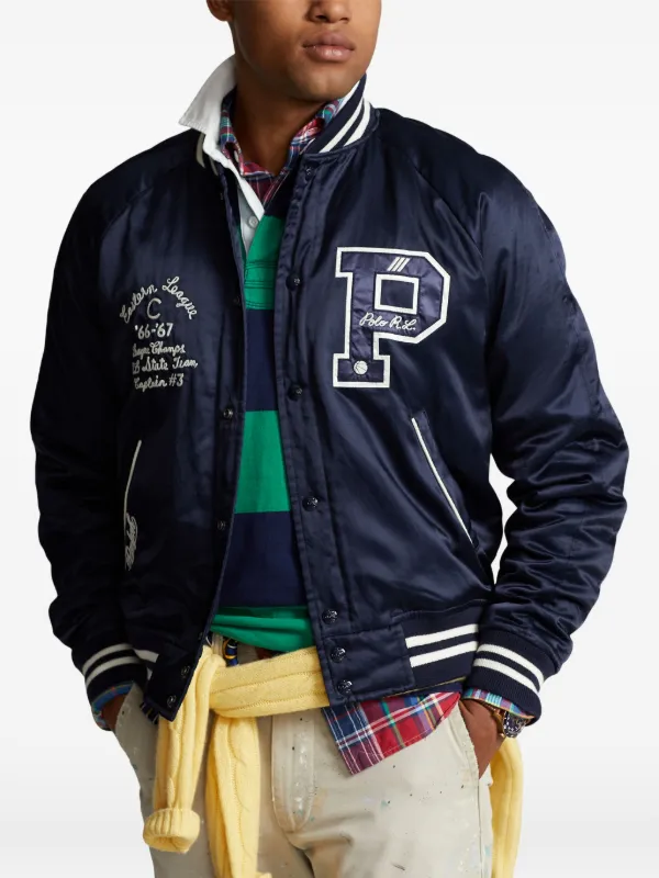 Polo Ralph Lauren Satin Letterman Bomber Jacket | Blue | FARFETCH