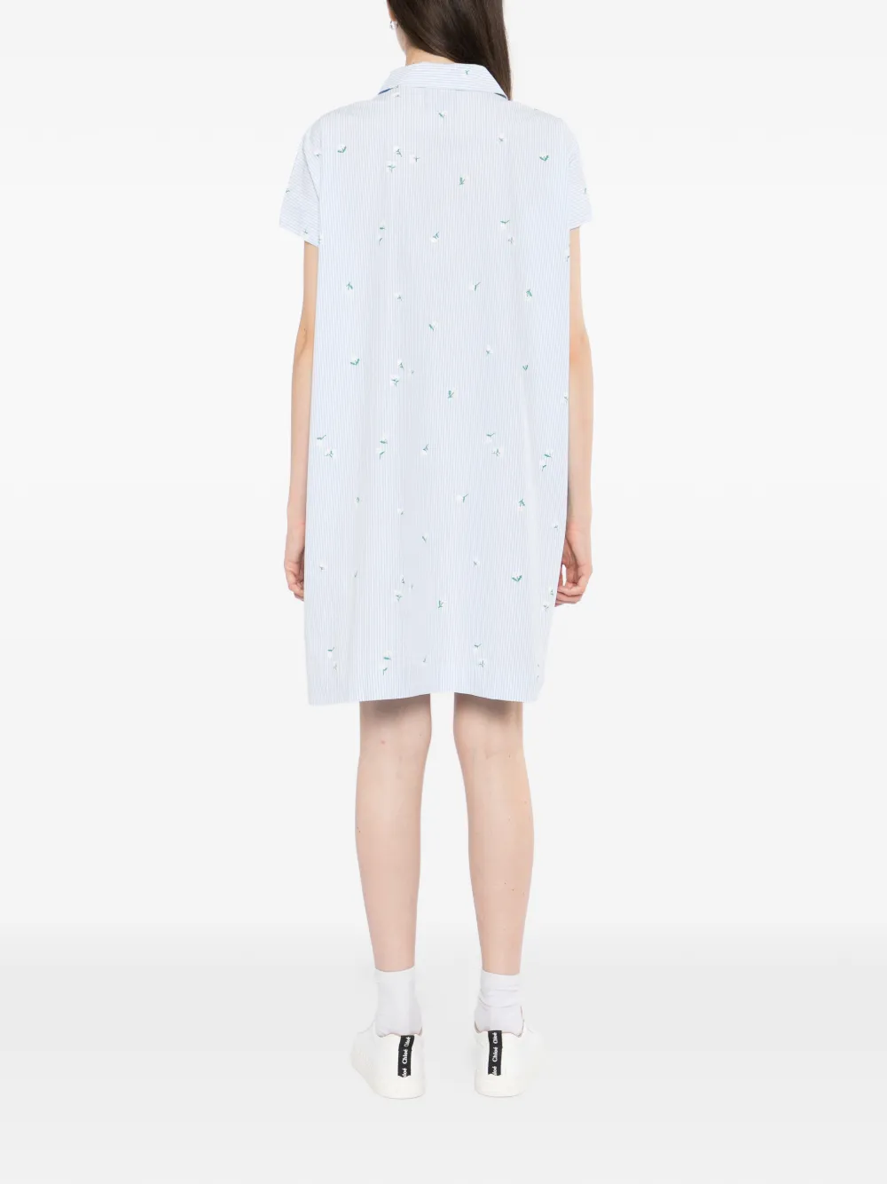 SPORT b. by agnès b. Gestreepte mini-blousejurk met geborduurde bloemen Blauw