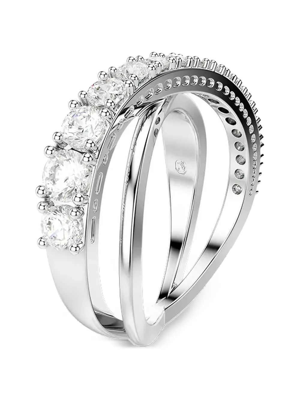 Swarovski Hyperbola crystal-embellished crossover rings - Argento